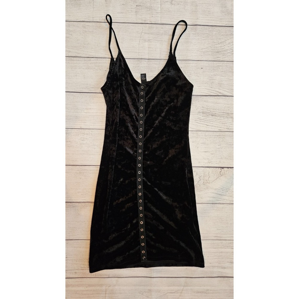 Forever‎ 21 Dress Womens Small Black Velvet Button Front Mini Grunge Steampunk